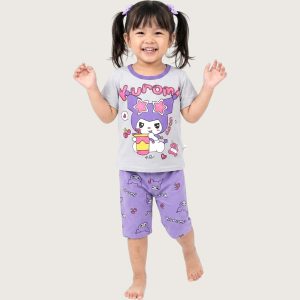 Kuromi Girls Bermuda Set - Grey Purple