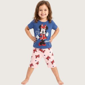Bow Minnie Girls Bermuda Set - Navy Pink