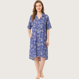 Floral Ladies Long Shirt - Blue