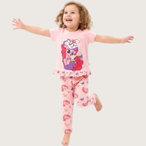 Pony Ice Cream Girls Half Sleeves Pajama Set - Pink
