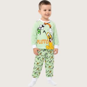 Pluto Boys Full Sleeves Khafif Pajama Set MCHAKKY - Green