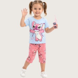 Angel Girls Bermuda Set - Blue Pink
