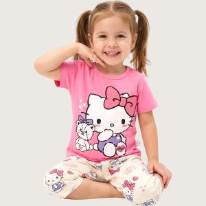 Kitty Teddy Girls Bermuda Set - Pink