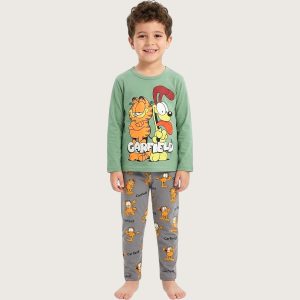 Garfield Boys Cotton Pajama Set - Green Grey