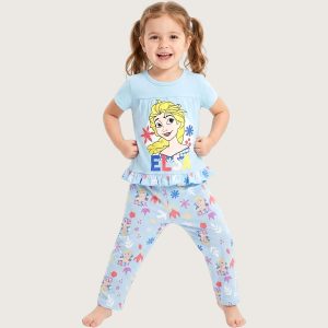 Elsa Girls Half Sleeves Pajama Set - Sky Blue