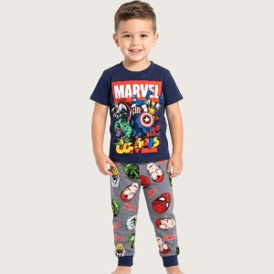 Marvel Boys Half Sleeves Pajama Set - Blue Grey