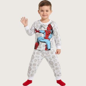 Spiderman Boys Full Sleeves Khafif Pajama Set MCHAKKY - Grey