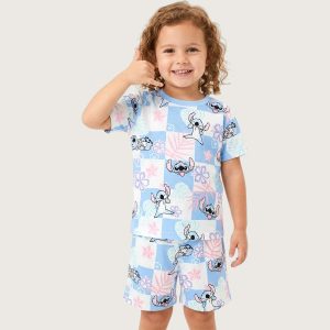 Stitch Checks Girls Summer Shorts Set - Blue
