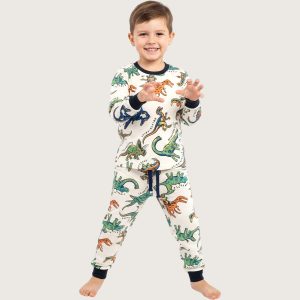 Dino Boys Cotton Full Sleeves Pajama Set - White