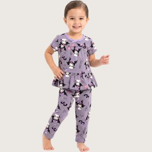Kuromi Girls Half Sleeves Pajama Set - Dark Purple