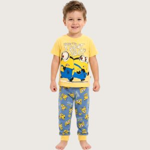Minions Boys Half Sleeves Pajama Set - Yellow Blue