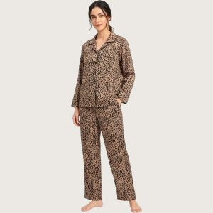 Tiger Print Ladies Pajama Set - Light Brown