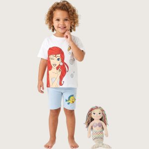 Mermaid Fish Girls Summer Shorts Set - White Blue