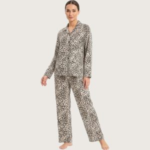 Tiger Print Ladies Pajama Set - White Black