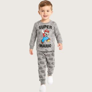 Mario Boys Full Sleeves Khafif Pajama Set MCHAKKY - Grey