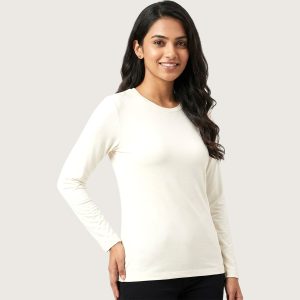 Plain Ladies Body T-Shirt Full Sleeves - Off White