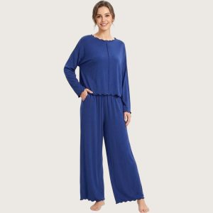 Strips Ladies Pajama Set Lycra Material - Blue