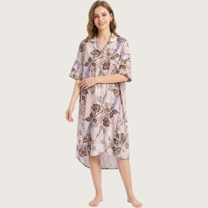 Floral Ladies Long Shirt - Brown