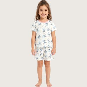Star Moon Stitch Girls Shorts Set - White