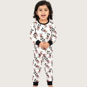 Mickey Floral Girls Full Sleeves Pajama Set MCHAKKY - White