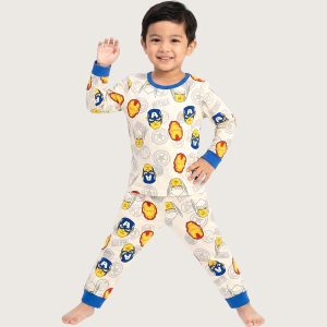 Heroes Boys Full Sleeves Pajama Set KHAFIF - Off White