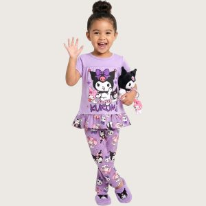 Sweet Kuromi Girls Half Sleeves Pajama Set - Purple