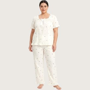 Tiny Floral Ladies Pajama Set - White