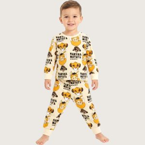 Hakuna Matata Boys Full Sleeves Khafif Pajama Set MCHAKKY - Cream