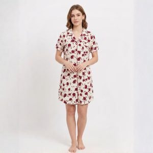 Red Rose Ladies Long Shirt - White