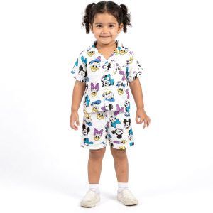 Daisy Minnie Girls Front Open Shorts Set - White