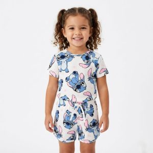 Stitch Full Face Girls Shorts Set - White
