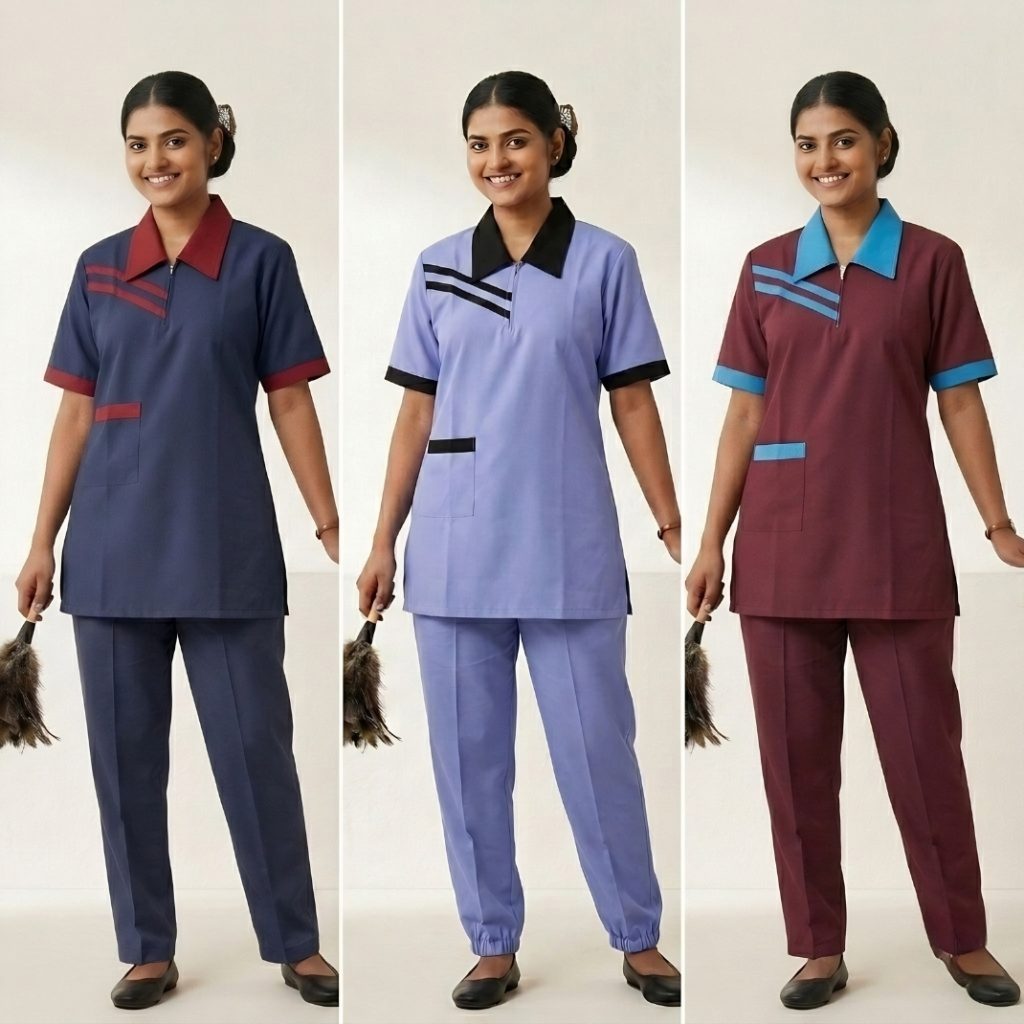 Side Strip Uniforms Maid Kreb Punjabi يونيفورم كريب - Maroon, Navy, Blue