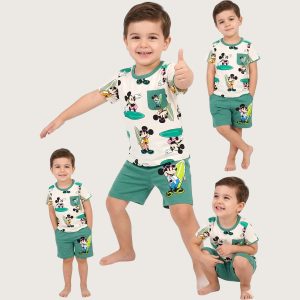 Mickey Surf Boys Shorts Set - White Green