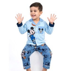Mickey Basketball Boys Cotton Front Open Pajama Set - Blue