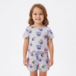 Cute face Stitch Girls Shorts Set - Purple