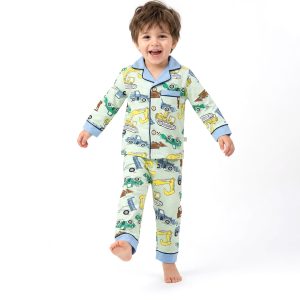 JCB Boys Cotton Front Open Pajama Set - Green
