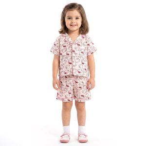 Kitty Girls Front Open Shorts Set - Pink