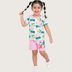 Mermaid Love Girls Shorts Set - Blue Pink