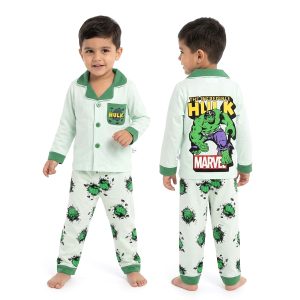 Hulk Boys Cotton Front Open Pajama Set - Green
