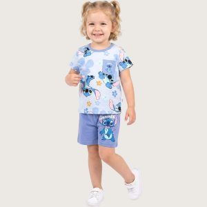 Stitch Floral Girls Shorts Set - Blue