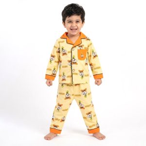 Goofy Boys Cotton Front Open Pajama Set - Yellow