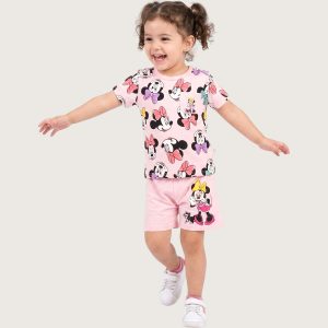 Minnie Bow Colorful Girls Shorts Set - Pink