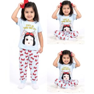 Put Bow Girls Half Sleeves Pajama Set - Blue