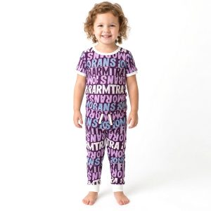 All Text Girls Half Sleeves Pajama Set - Purple