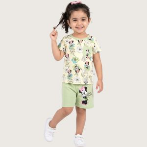 Minnie Floral Girls Shorts Set - Green