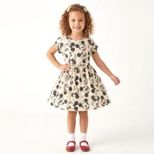 Mickey Face Girls Dress - Cream