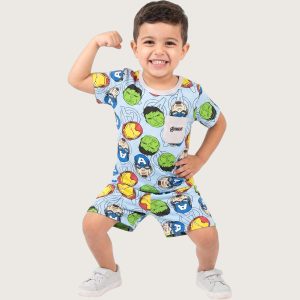 Avengers Faces Boys Shorts Set - Sky Blue