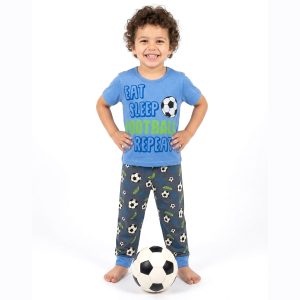Football Boys Half Sleeves Pajama Set - Blue Grey