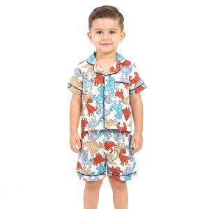 Dino Boys Front Open Shorts Set - White