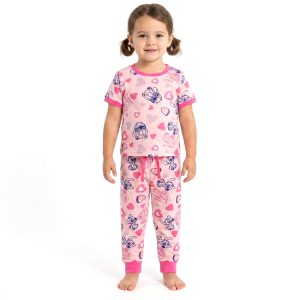 Stitch Love Girls Half Sleeves Pajama Set - Pink